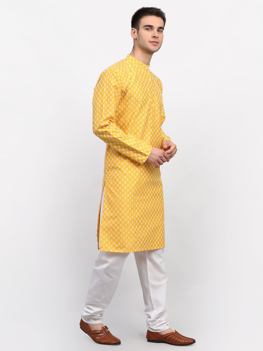 Jompers Men Mustard Chikankari Kurta Only | Grocsy