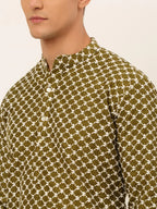 Jompers Men's Olive Green Chikankari Kurta Only | Grocsy