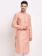 Jompers Men's Peach Chikankari Kurta Only | Grocsy