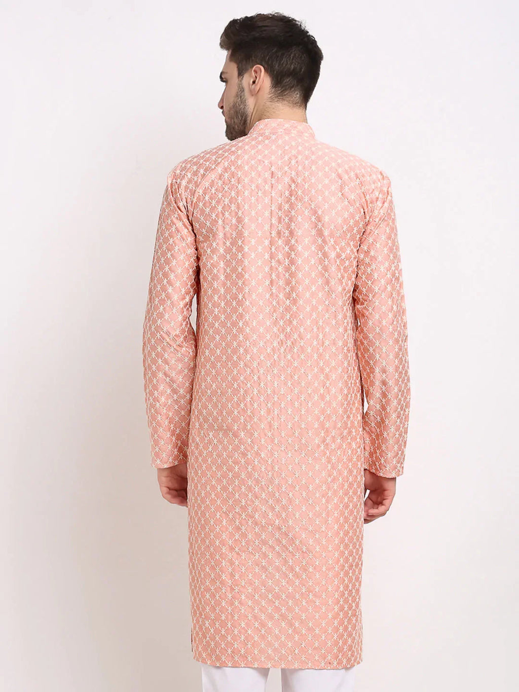Jompers Men's Peach Chikankari Kurta Only | Grocsy