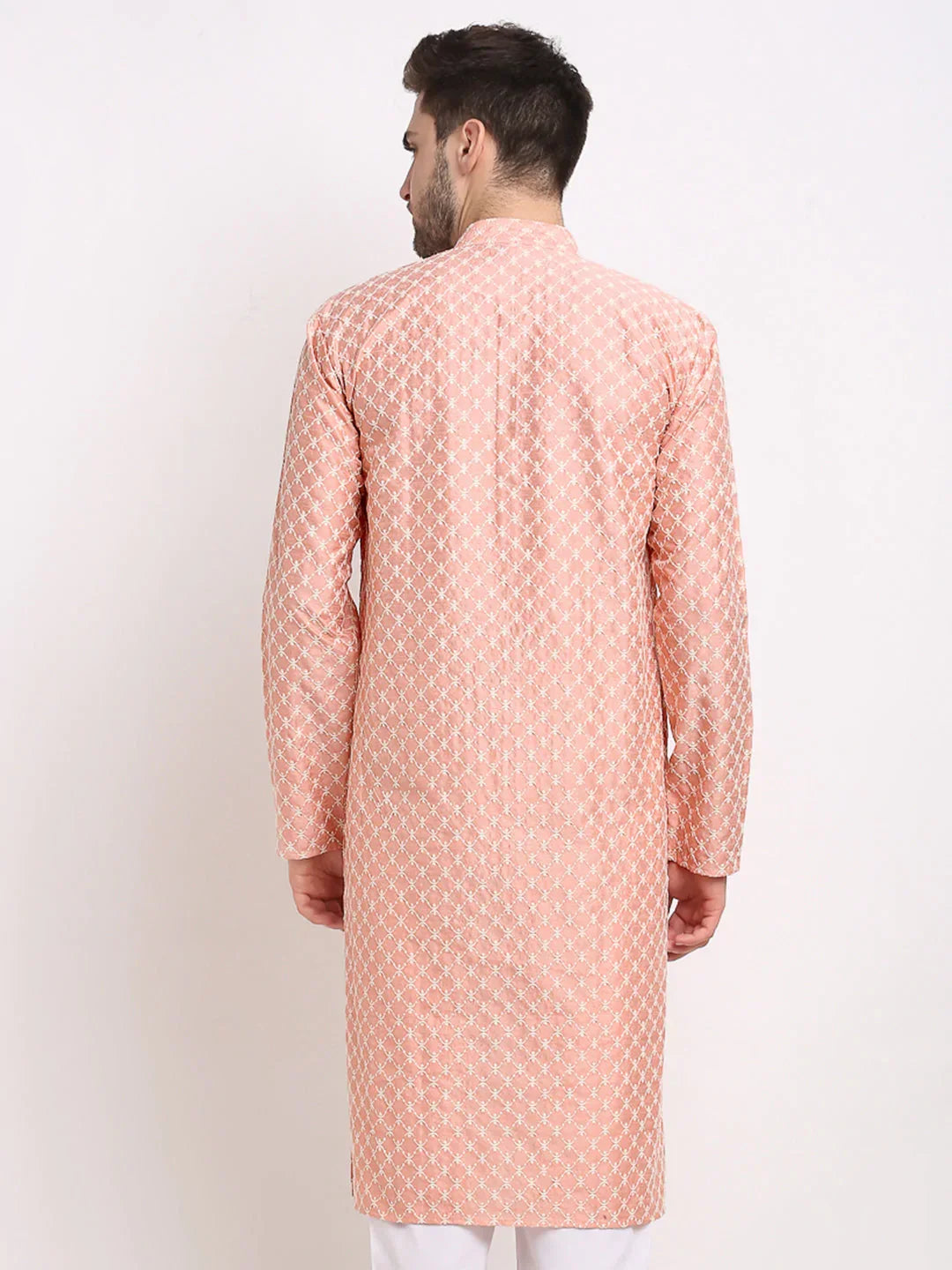 Jompers Men's Peach Chikankari Kurta Only | Grocsy