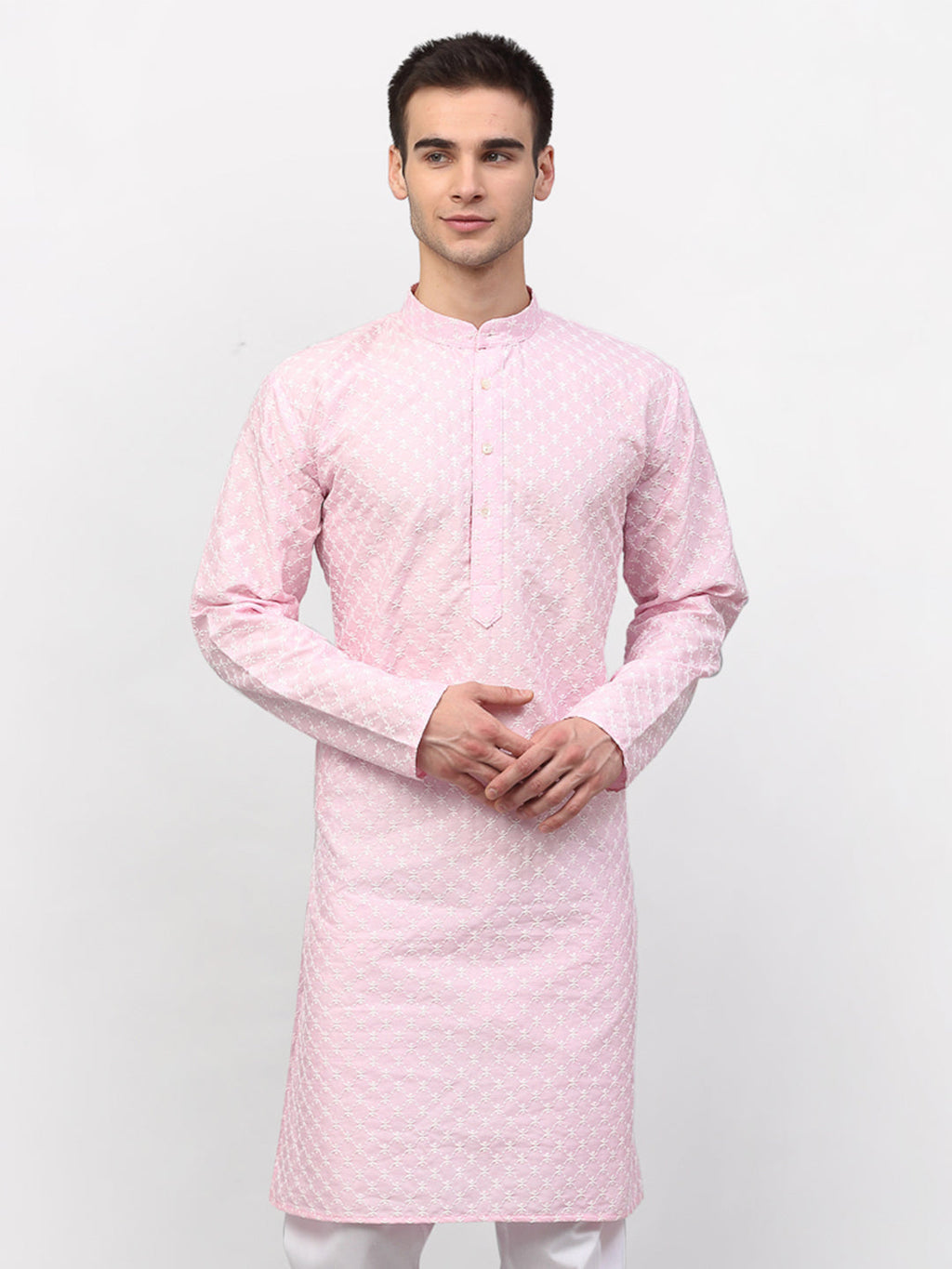 Jompers Men Pink Chikankari Kurta Only | Grocsy