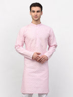 Jompers Men Pink Chikankari Kurta Only | Grocsy