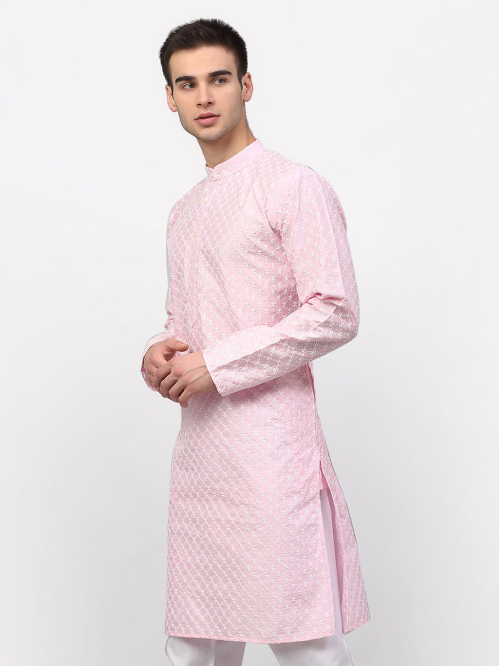 Jompers Men Pink Chikankari Kurta Only | Grocsy