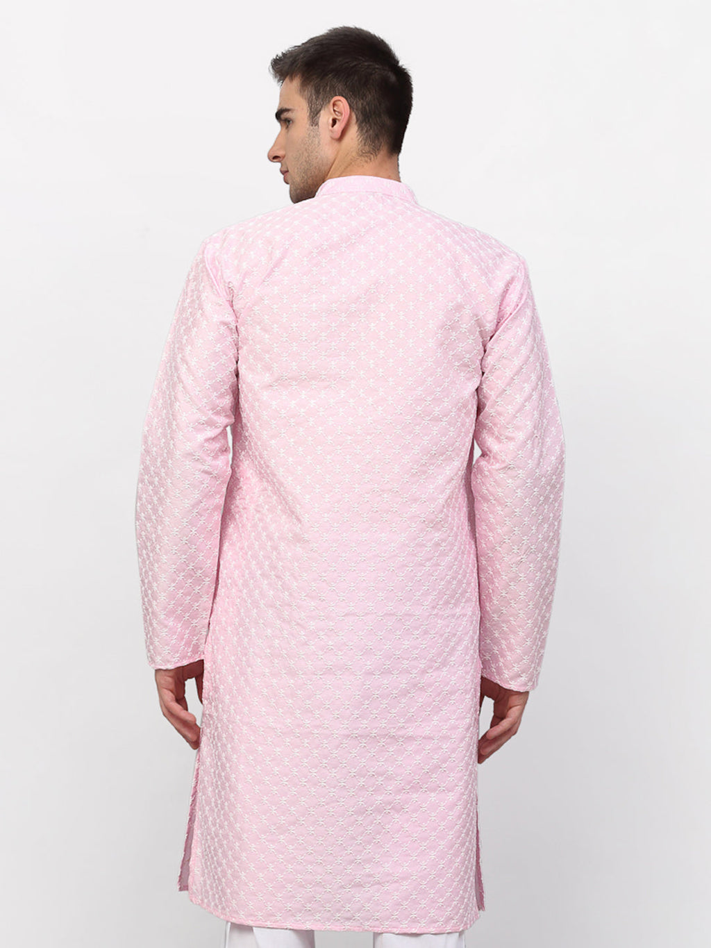 Jompers Men Pink Chikankari Kurta Only | Grocsy