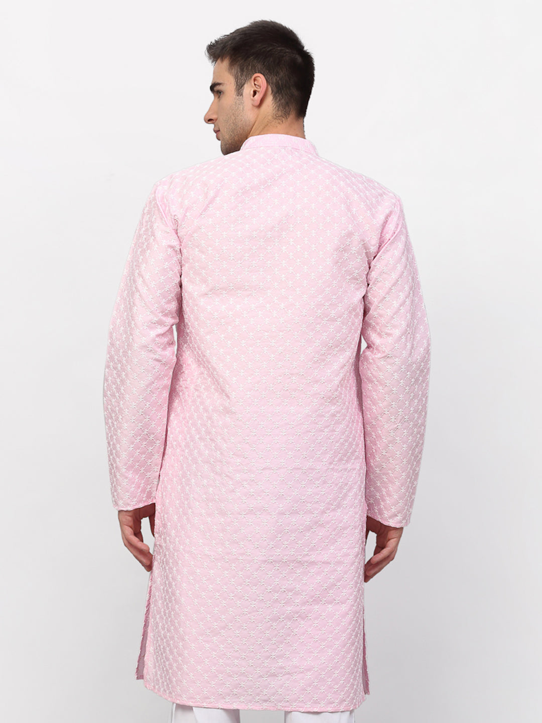 Jompers Men Pink Chikankari Kurta Only | Grocsy