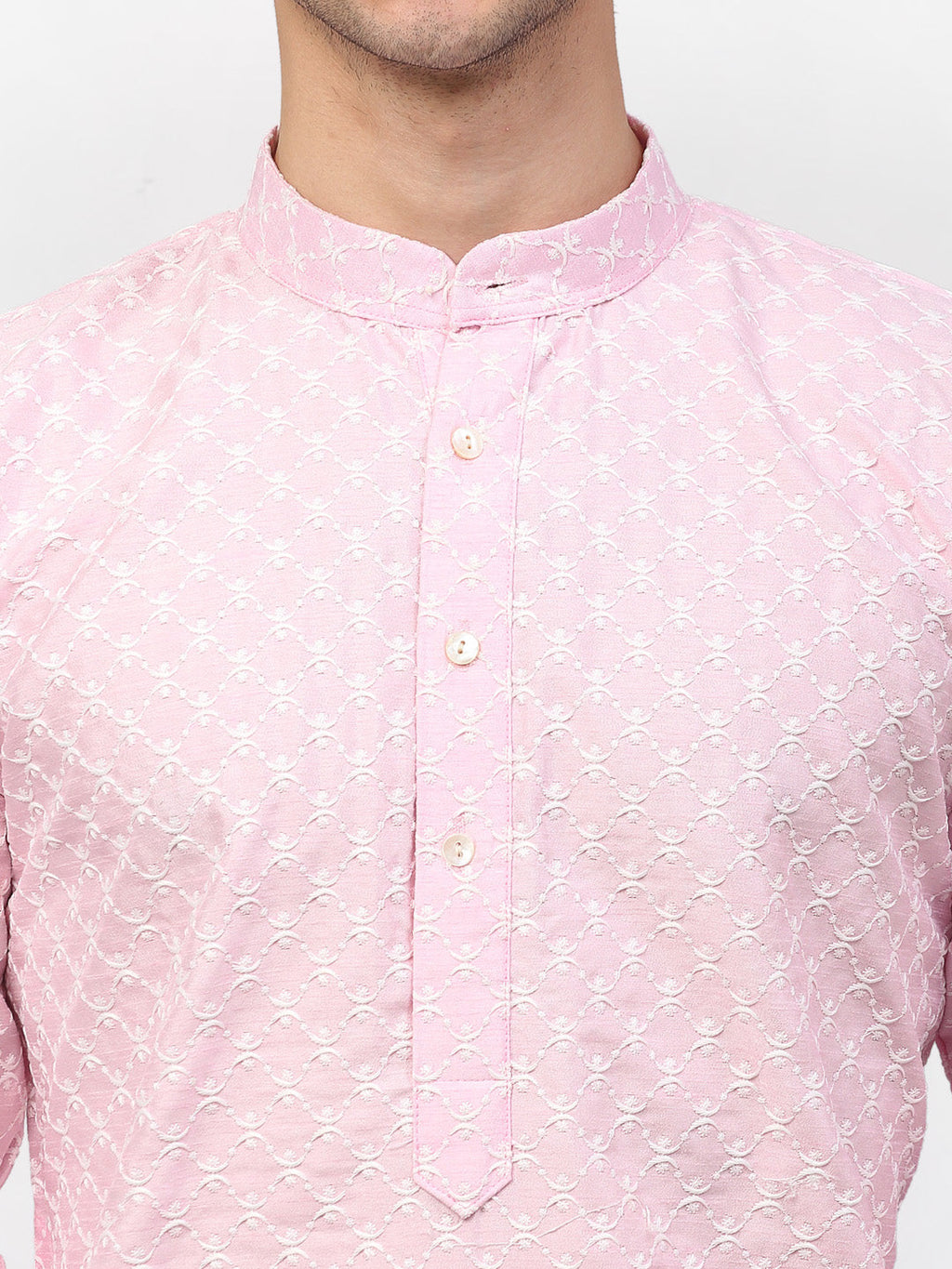 Jompers Men Pink Chikankari Kurta Only | Grocsy
