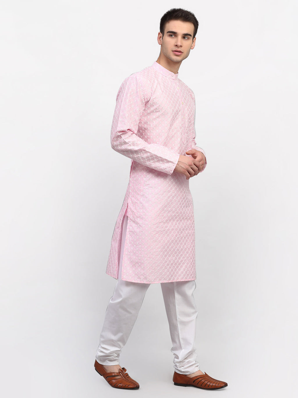 Jompers Men Pink Chikankari Kurta Only | Grocsy