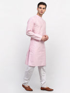 Jompers Men Pink Chikankari Kurta Only | Grocsy
