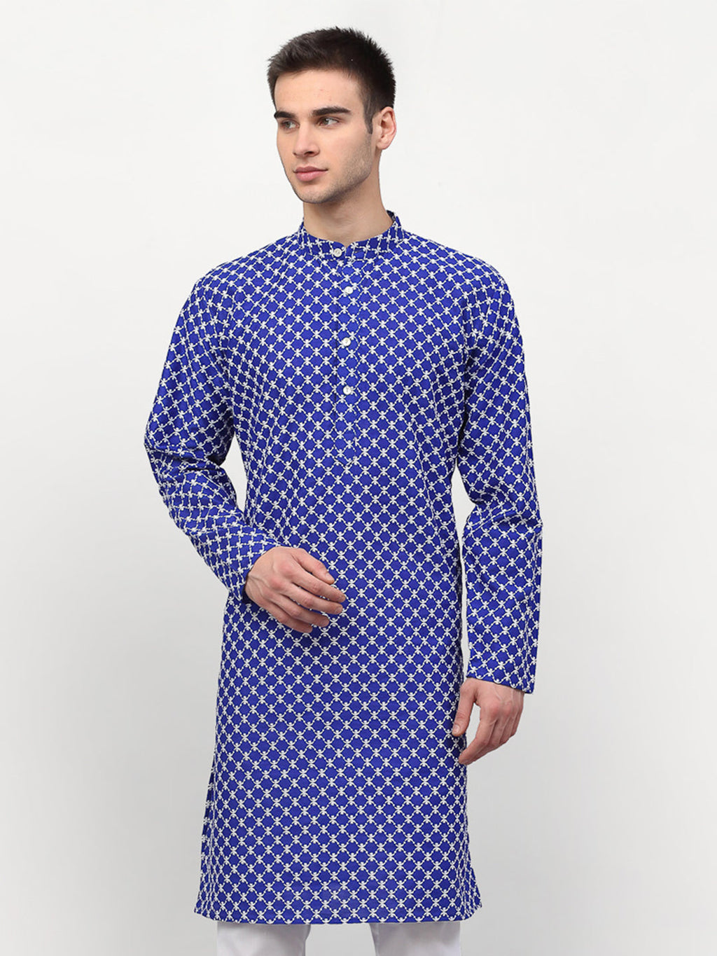 Jompers Men Royal-Blue Chikankari Kurta Only | Grocsy