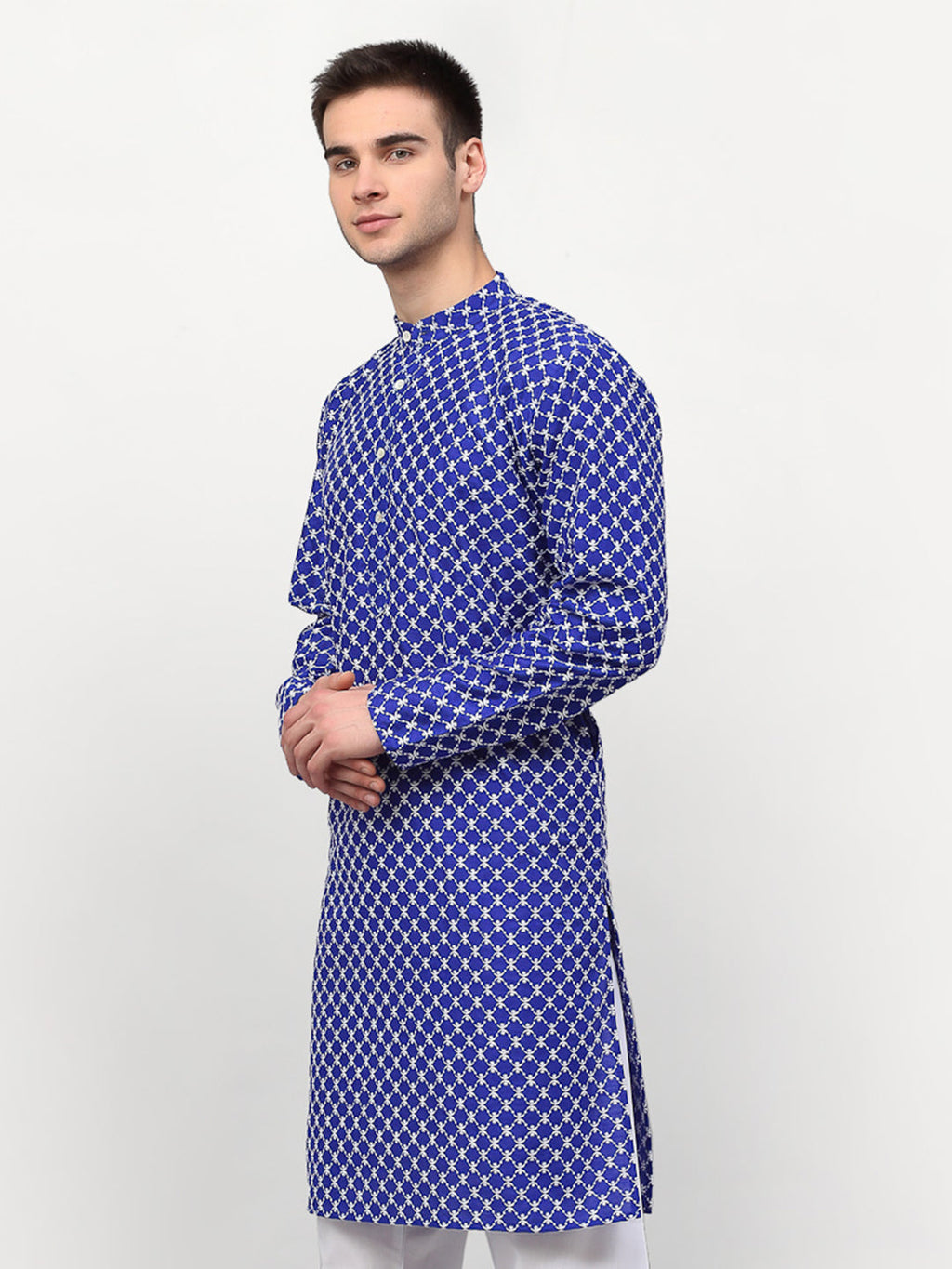 Jompers Men Royal-Blue Chikankari Kurta Only | Grocsy