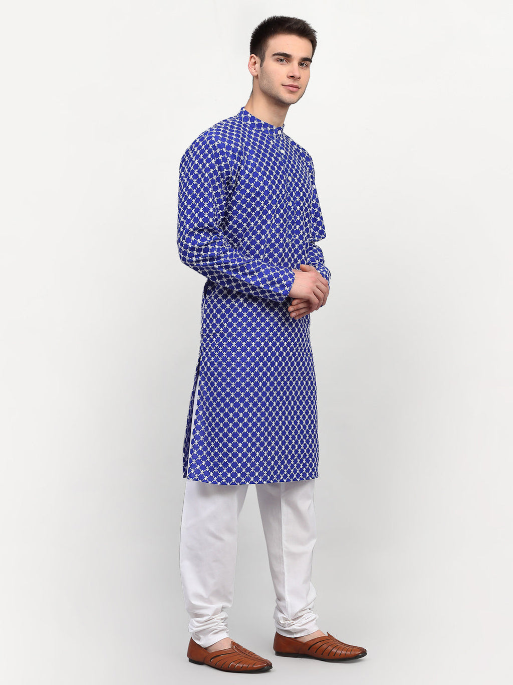 Jompers Men Royal-Blue Chikankari Kurta Only | Grocsy