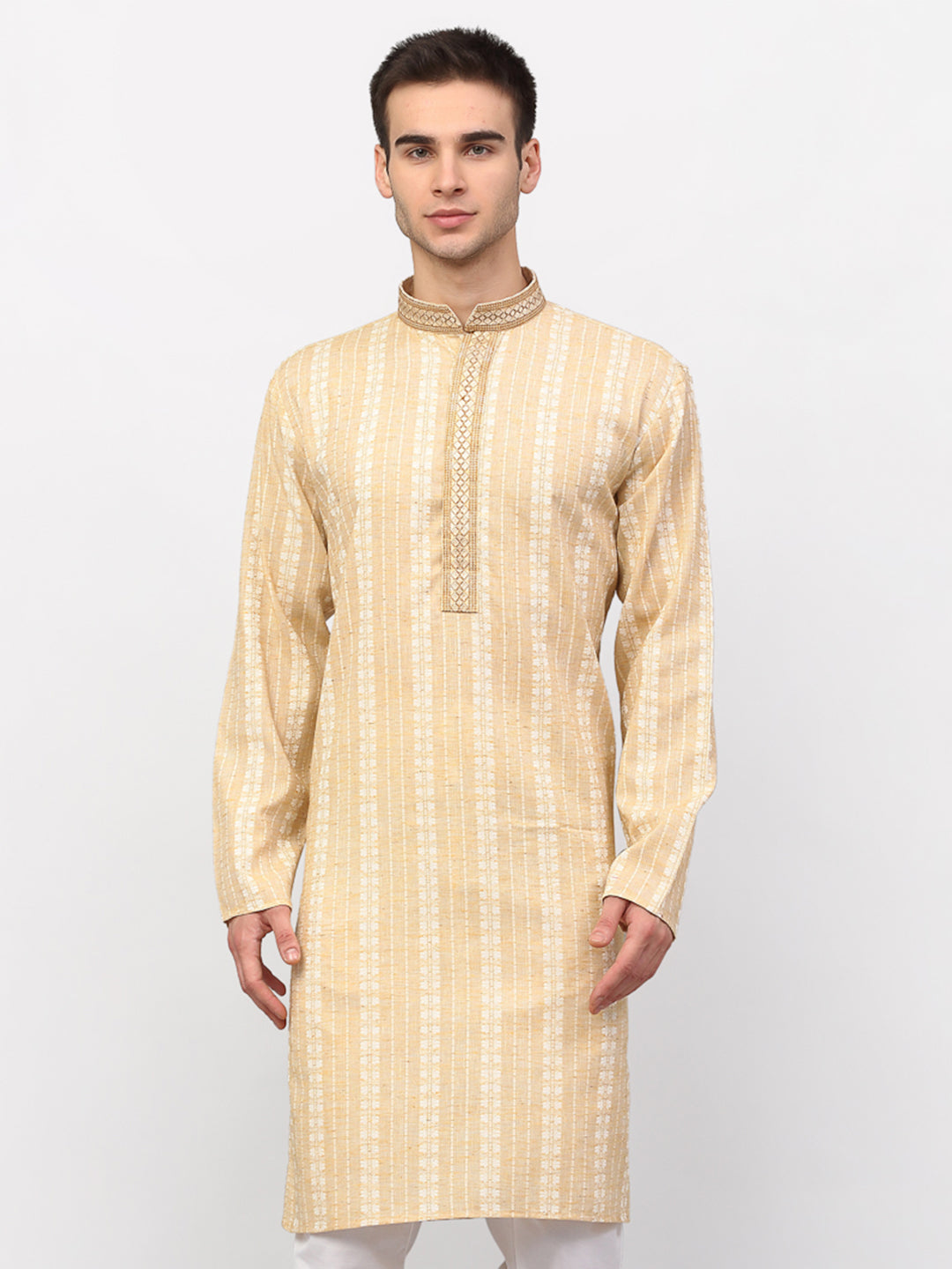 Jompers Men's Beige Woven Kurta Only | Grocsy