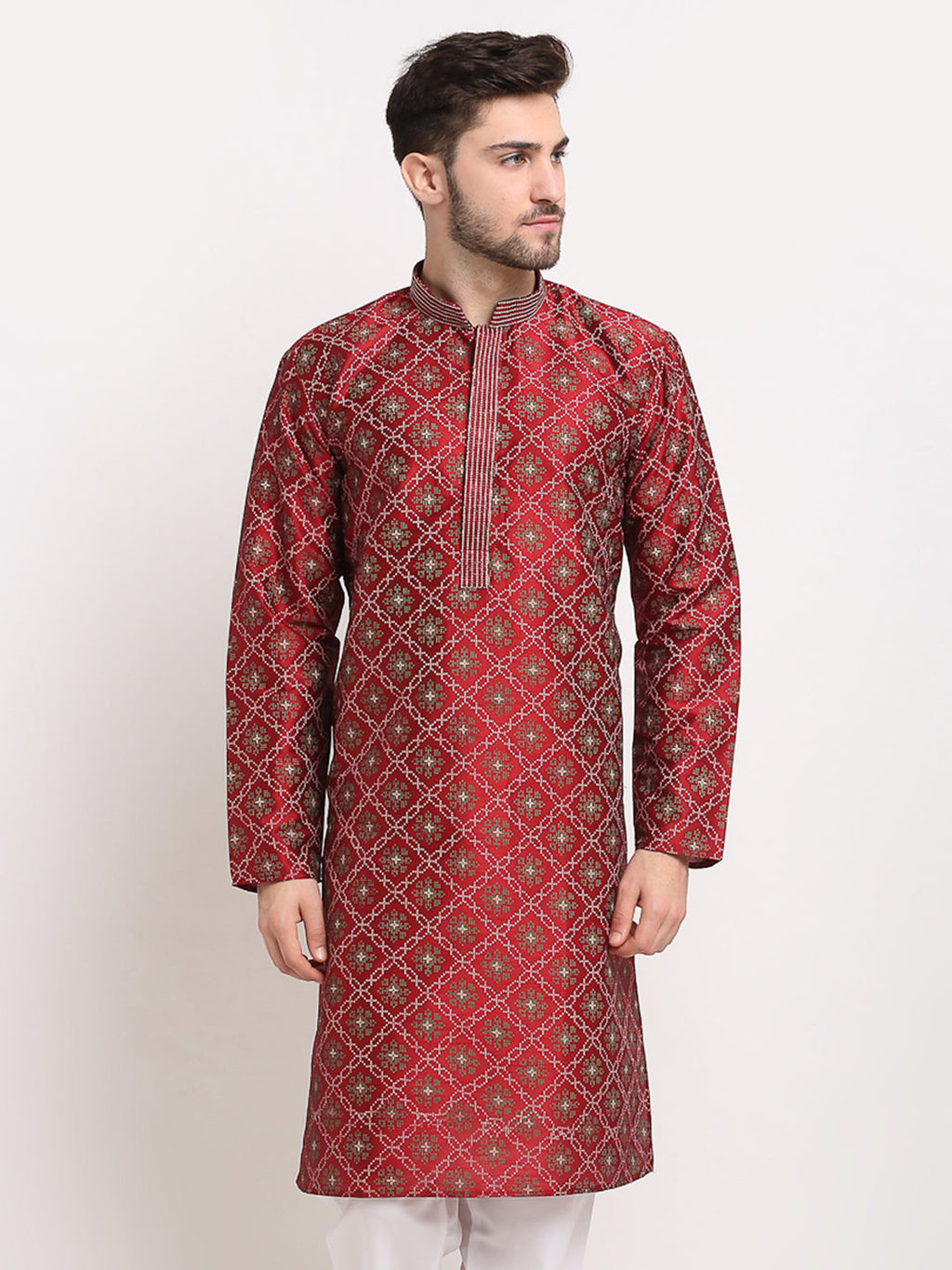 Jompers Men's Maroon Woven Kurta Only | Grocsy