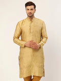Jompers Men's Beige Coller Embroidered Woven Design Kurta Only | Grocsy