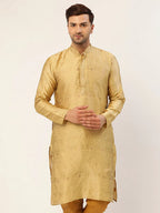 Jompers Men's Beige Coller Embroidered Woven Design Kurta Only | Grocsy