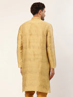 Jompers Men's Beige Coller Embroidered Woven Design Kurta Only | Grocsy