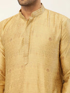 Jompers Men's Beige Coller Embroidered Woven Design Kurta Only | Grocsy