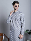 Jompers Men's Cotton Floral printed Kurta Only - Dark-Grey | Grocsy