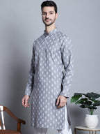 Jompers Men's Cotton Floral printed Kurta Only - Dark-Grey | Grocsy