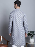 Jompers Men's Cotton Floral printed Kurta Only - Dark-Grey | Grocsy