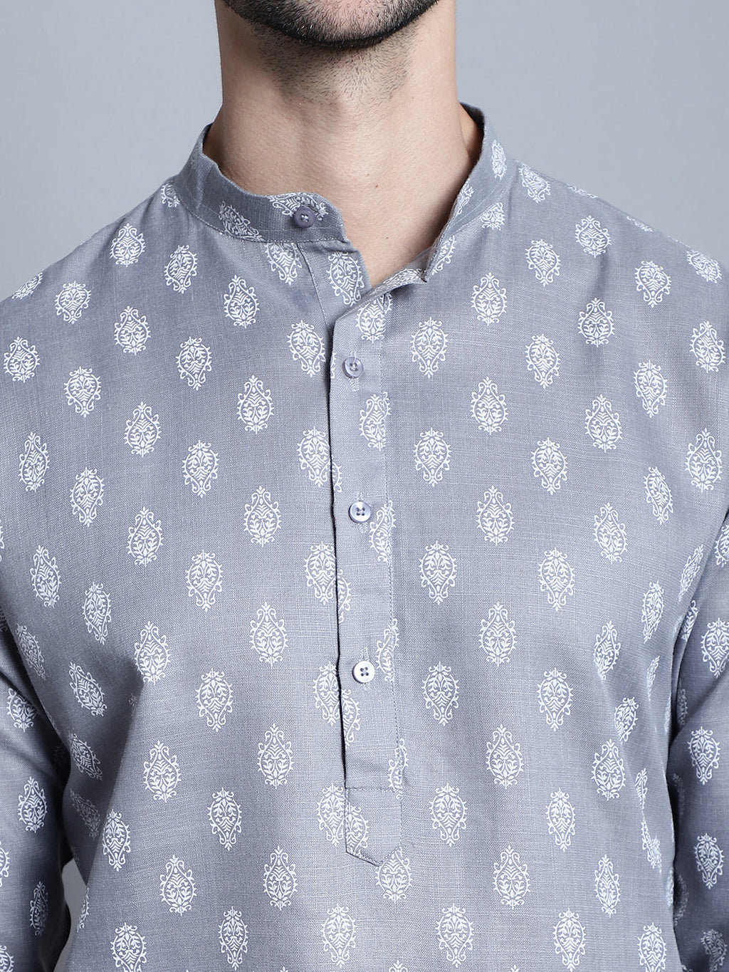Jompers Men's Cotton Floral printed Kurta Only - Dark-Grey | Grocsy