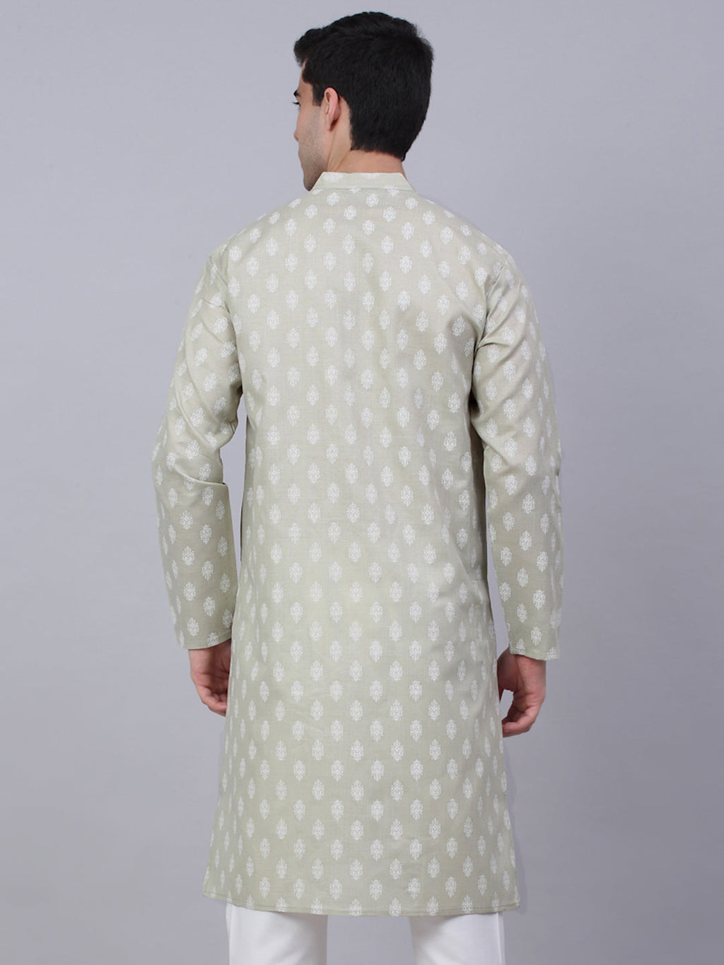 Jompers Men's Cotton Floral printed Kurta - Grey | Grocsy