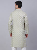 Jompers Men's Cotton Floral printed Kurta - Grey | Grocsy