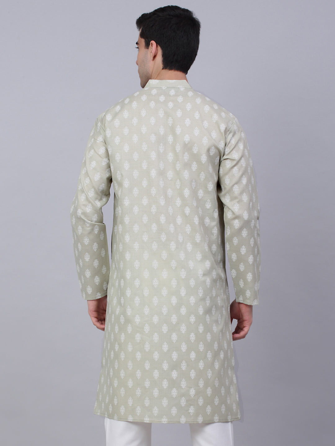 Jompers Men's Cotton Floral printed Kurta - Grey | Grocsy