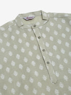 Jompers Men's Cotton Floral printed Kurta - Grey | Grocsy