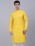 Jompers Men's Cotton Floral printed Kurta - Lemon | Grocsy