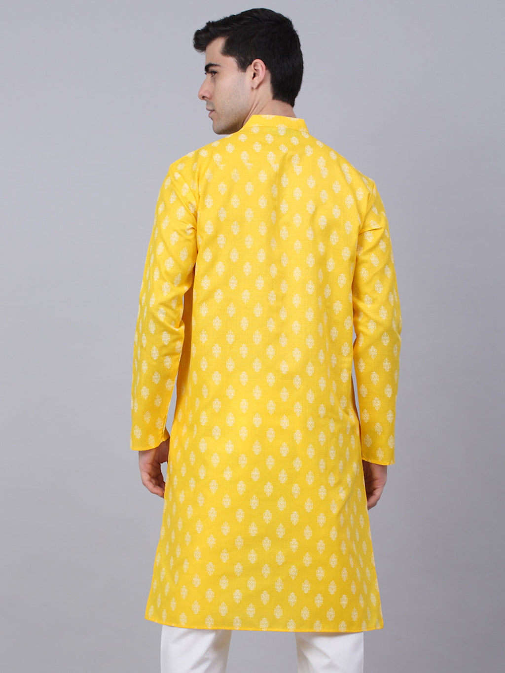 Jompers Men's Cotton Floral printed Kurta - Lemon | Grocsy