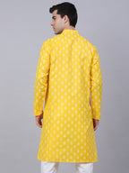 Jompers Men's Cotton Floral printed Kurta - Lemon | Grocsy