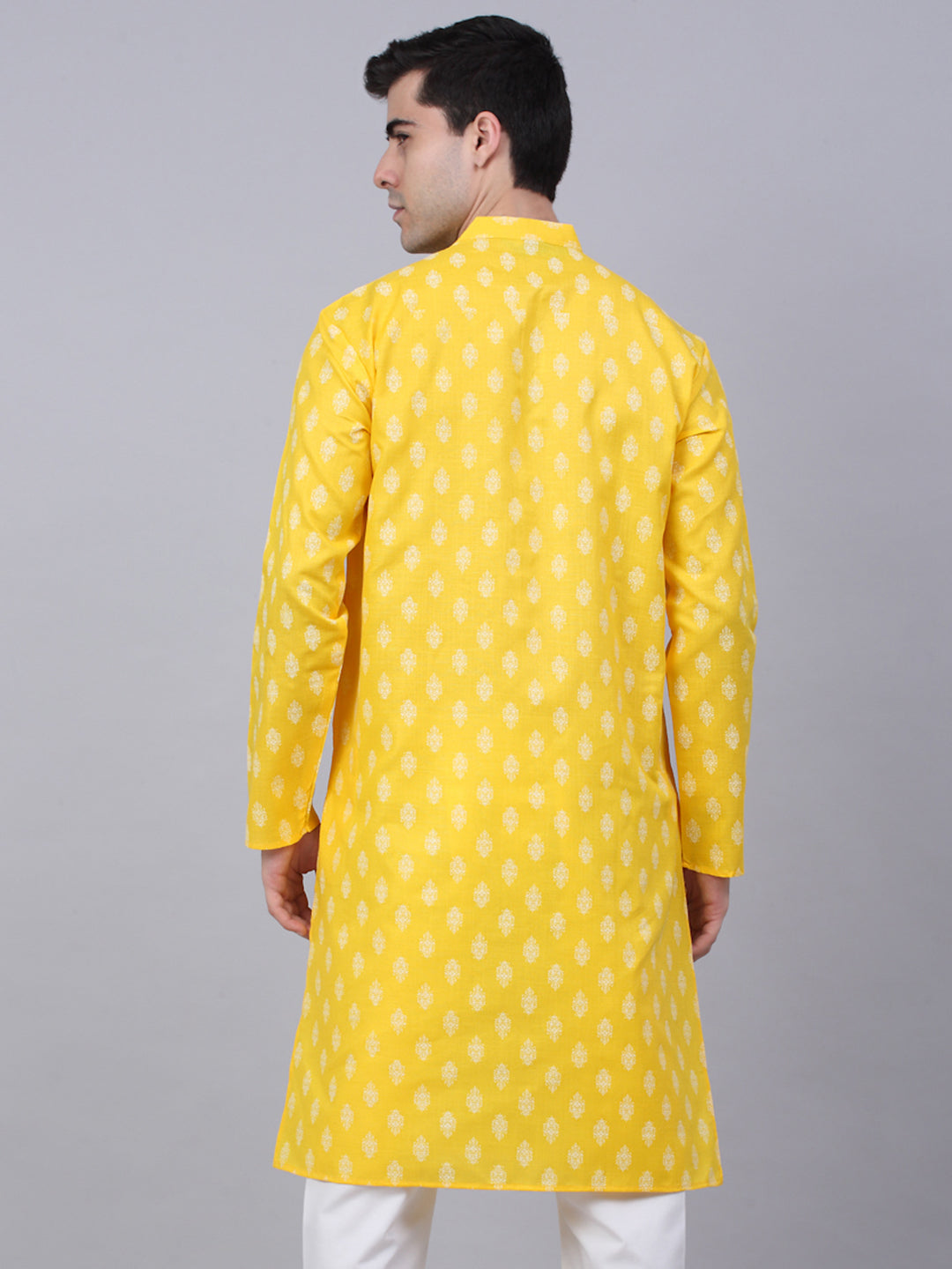 Jompers Men's Cotton Floral printed Kurta - Lemon | Grocsy