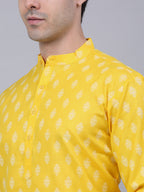 Jompers Men's Cotton Floral printed Kurta - Lemon | Grocsy