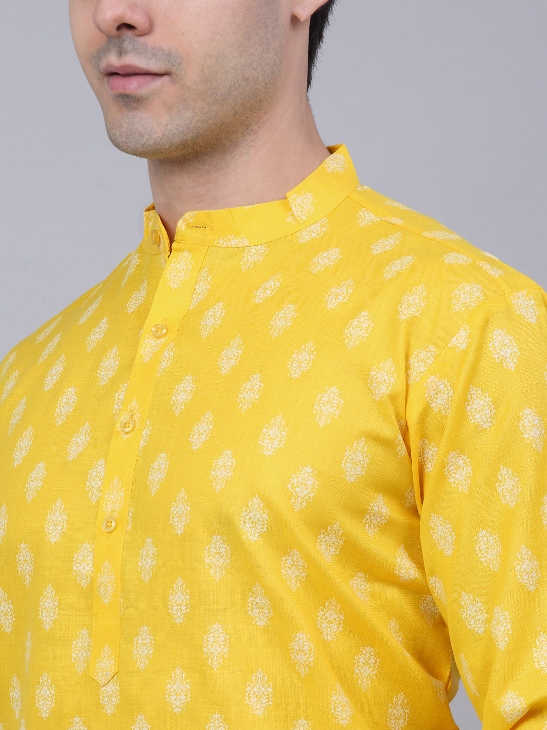 Jompers Men's Cotton Floral printed Kurta - Lemon | Grocsy