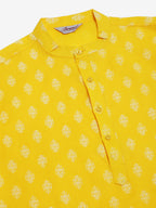 Jompers Men's Cotton Floral printed Kurta - Lemon | Grocsy