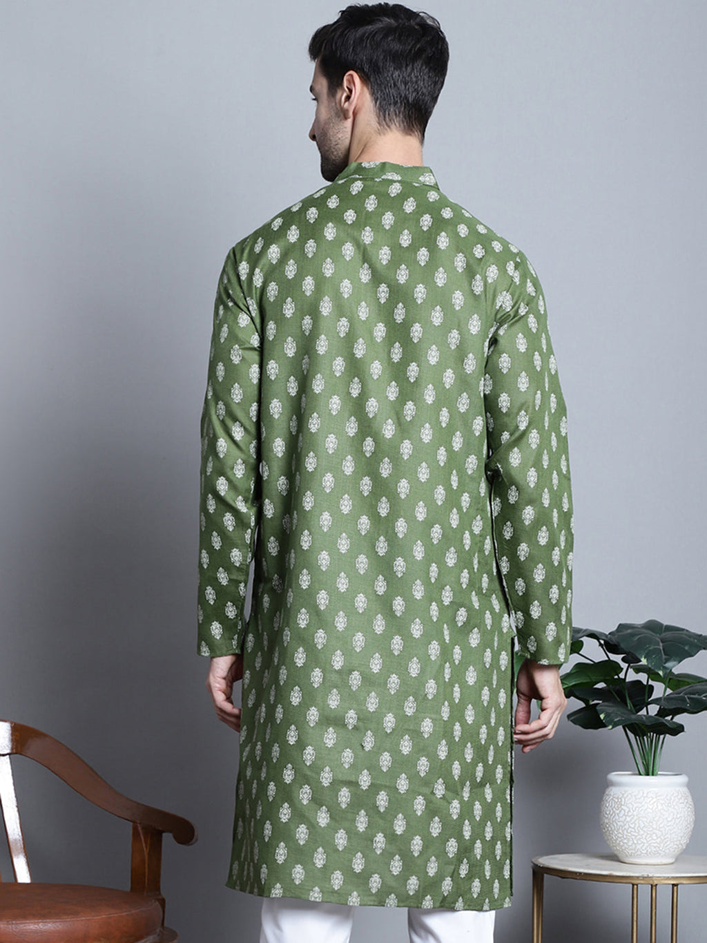 Jompers Men's Cotton Floral printed Kurta Only - Olive | Grocsy