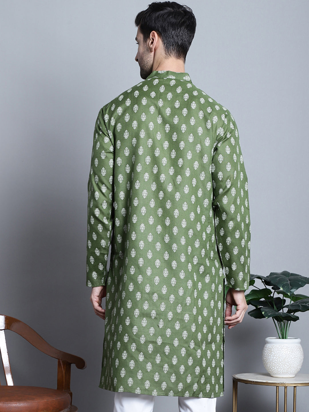 Jompers Men's Cotton Floral printed Kurta Only - Olive | Grocsy
