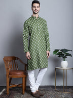 Jompers Men's Cotton Floral printed Kurta Only - Olive | Grocsy