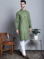 Jompers Men's Cotton Floral printed Kurta Only - Olive | Grocsy