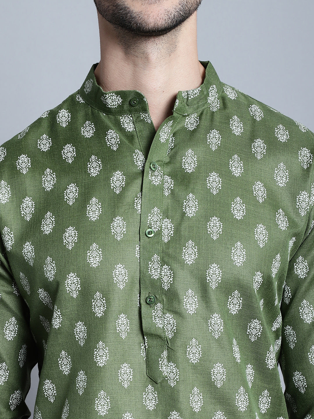 Jompers Men's Cotton Floral printed Kurta Only - Olive | Grocsy