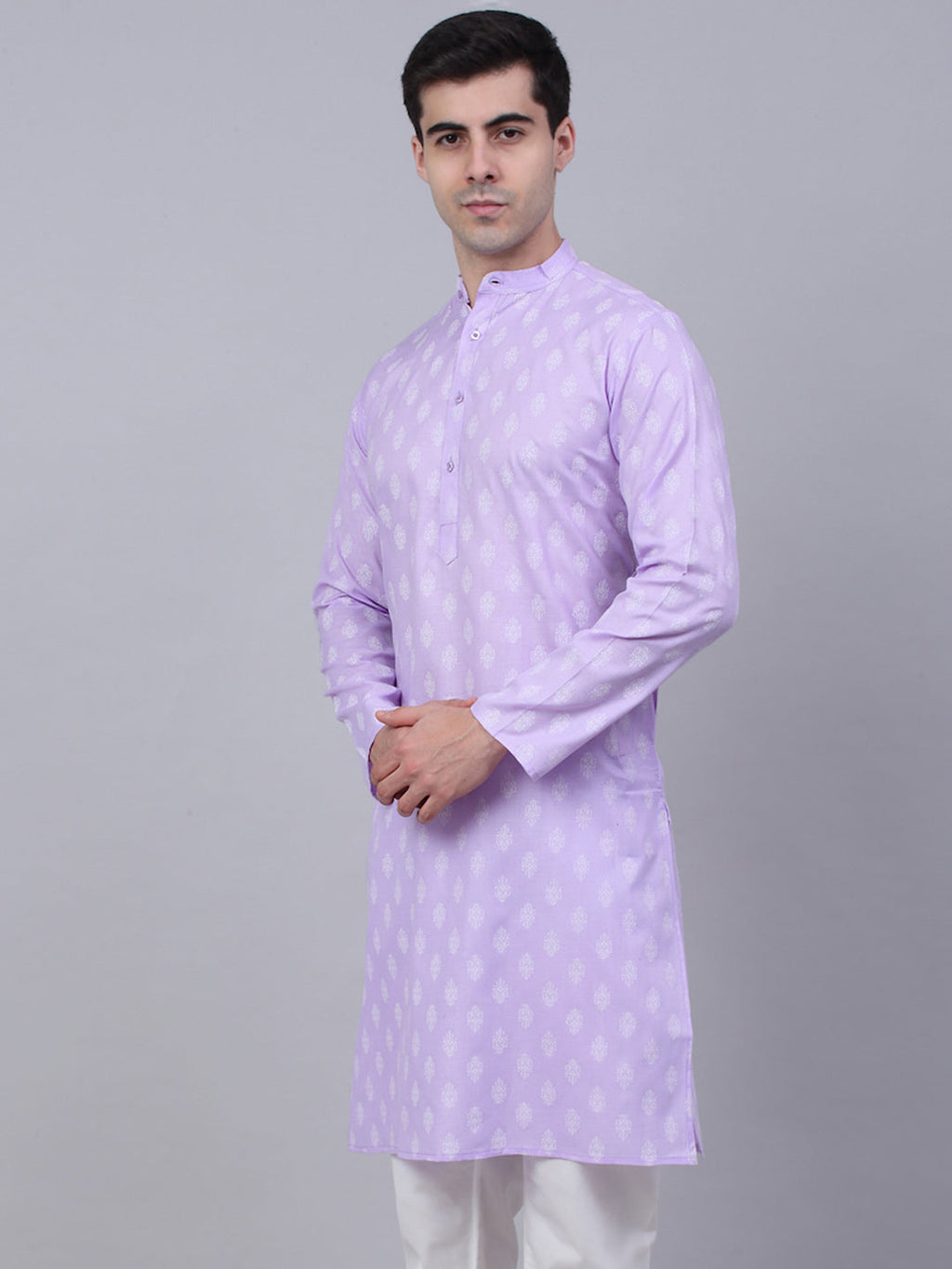 Jompers Men's Cotton Floral printed Kurta - Purple | Grocsy