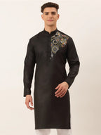Jompers Men's Cotton Embroidered Kurta - Black | Grocsy
