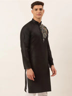 Jompers Men's Cotton Embroidered Kurta - Black | Grocsy