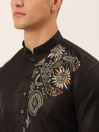 Jompers Men's Cotton Embroidered Kurta - Black | Grocsy