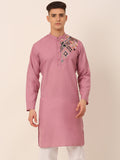 Jompers Men's Cotton Embroidered Kurta - Magenta | Grocsy
