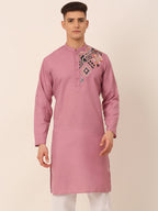 Jompers Men's Cotton Embroidered Kurta - Magenta | Grocsy