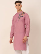 Jompers Men's Cotton Embroidered Kurta - Magenta | Grocsy