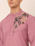Jompers Men's Cotton Embroidered Kurta - Magenta | Grocsy